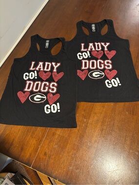 Georgia Lady Dogs Go! Black Ribbed Tank Tops with Red Hearts